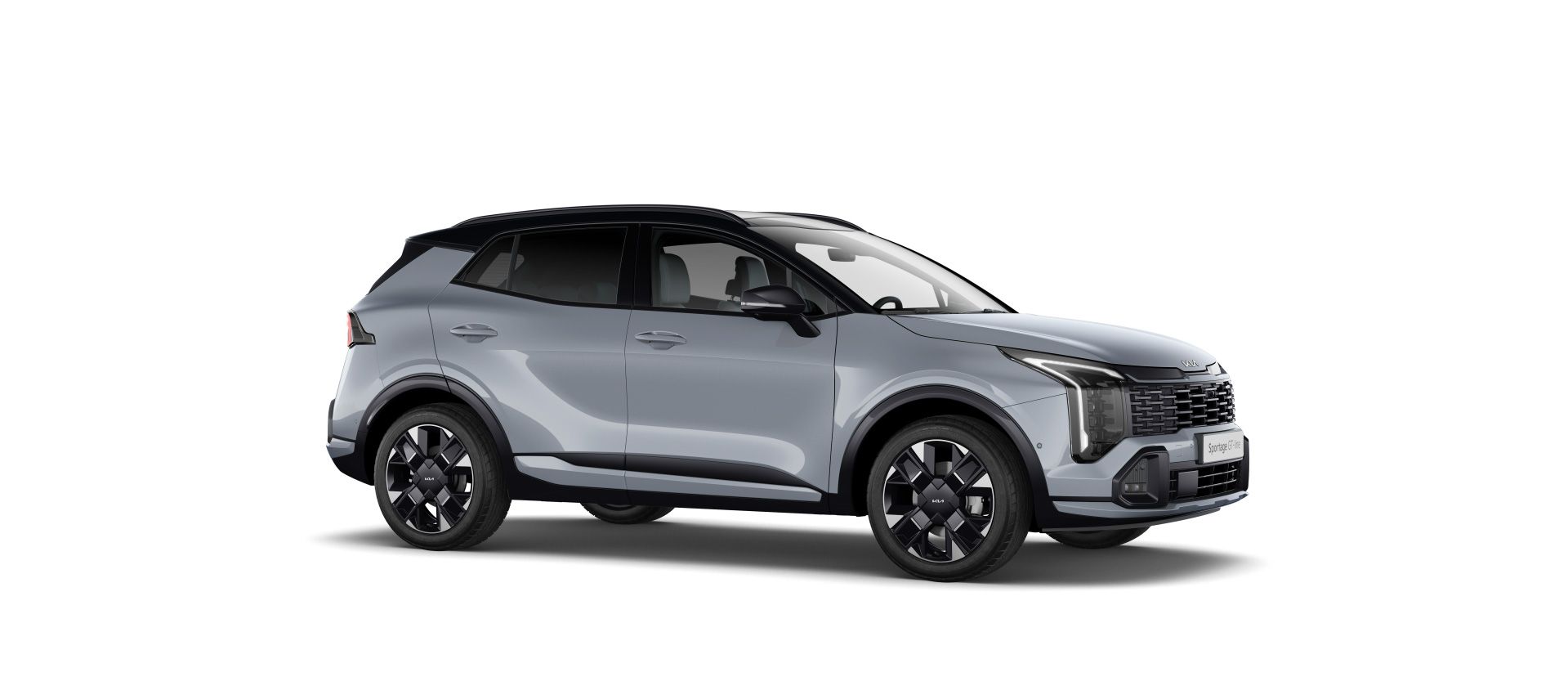 Kia Sportage GT-Line en carrocería gris con techo negro, vista tres cuartos frontal de estudio