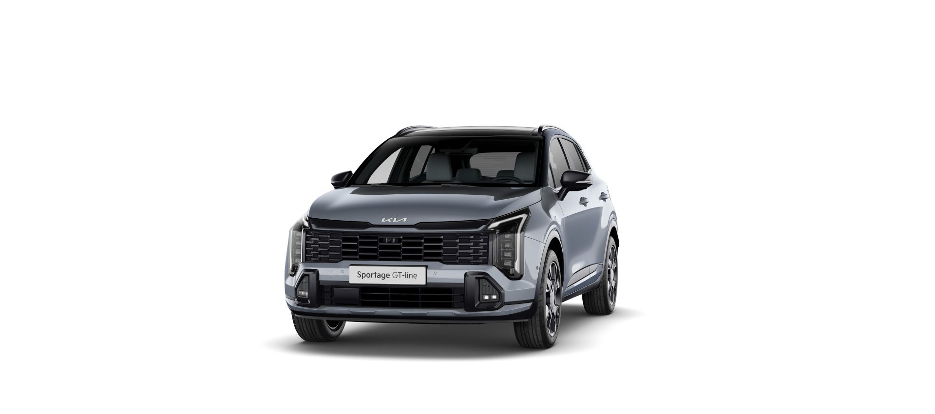 Kia Sportage GT-Line en gris oscuro con techo negro, vista tres cuartos frontal