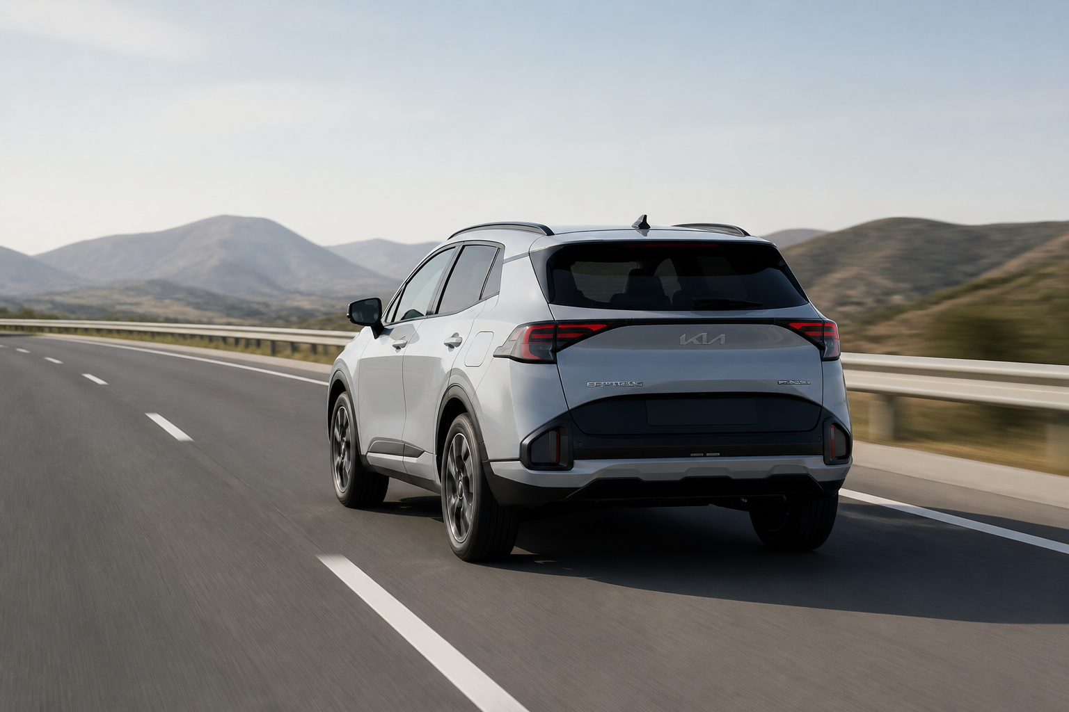 Kia Sportage blanco circulando centrado en su carril por una autovía