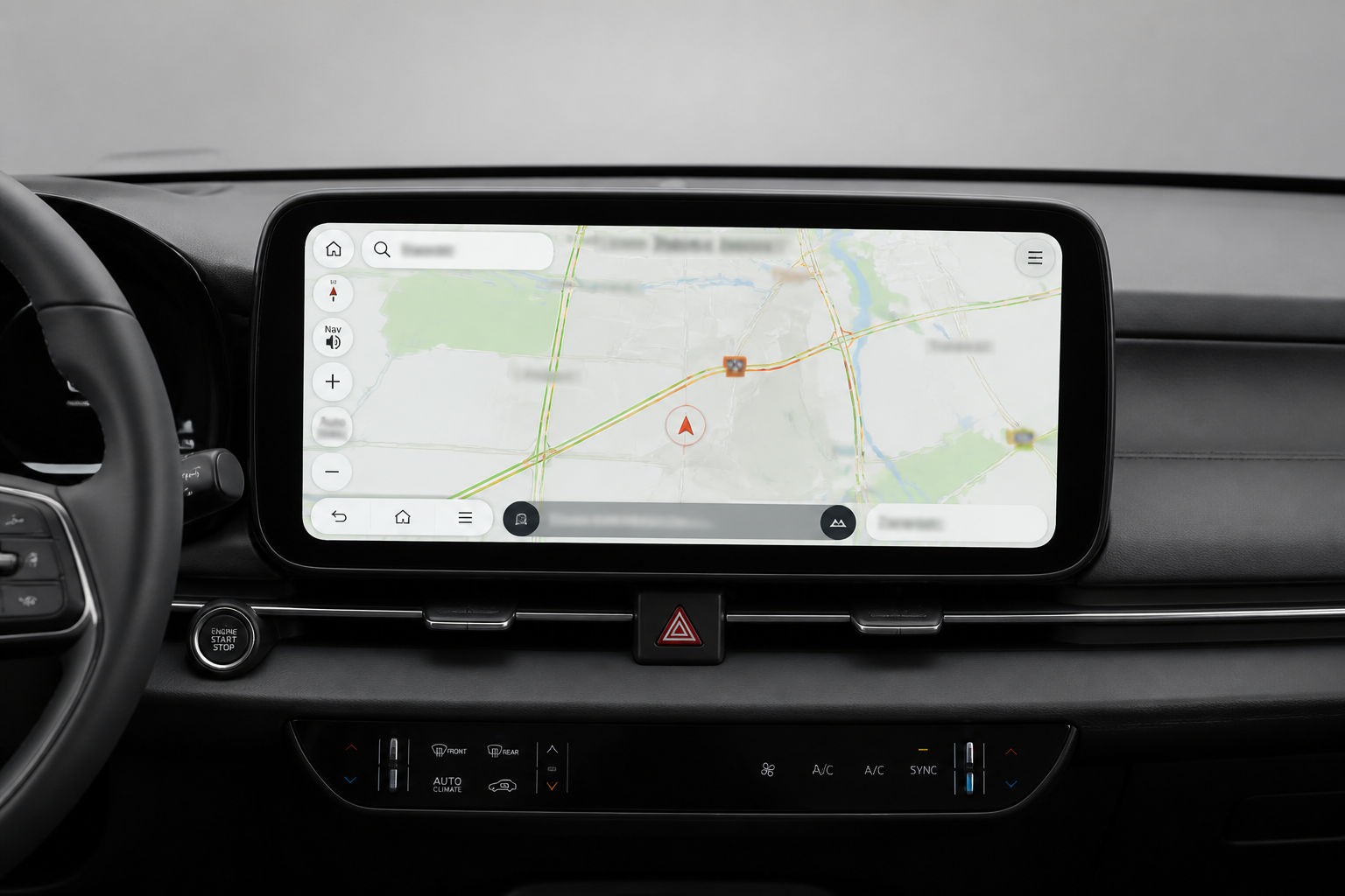 Pantalla central del Kia Sportage mostrando el mapa de navegación con información de tráfico