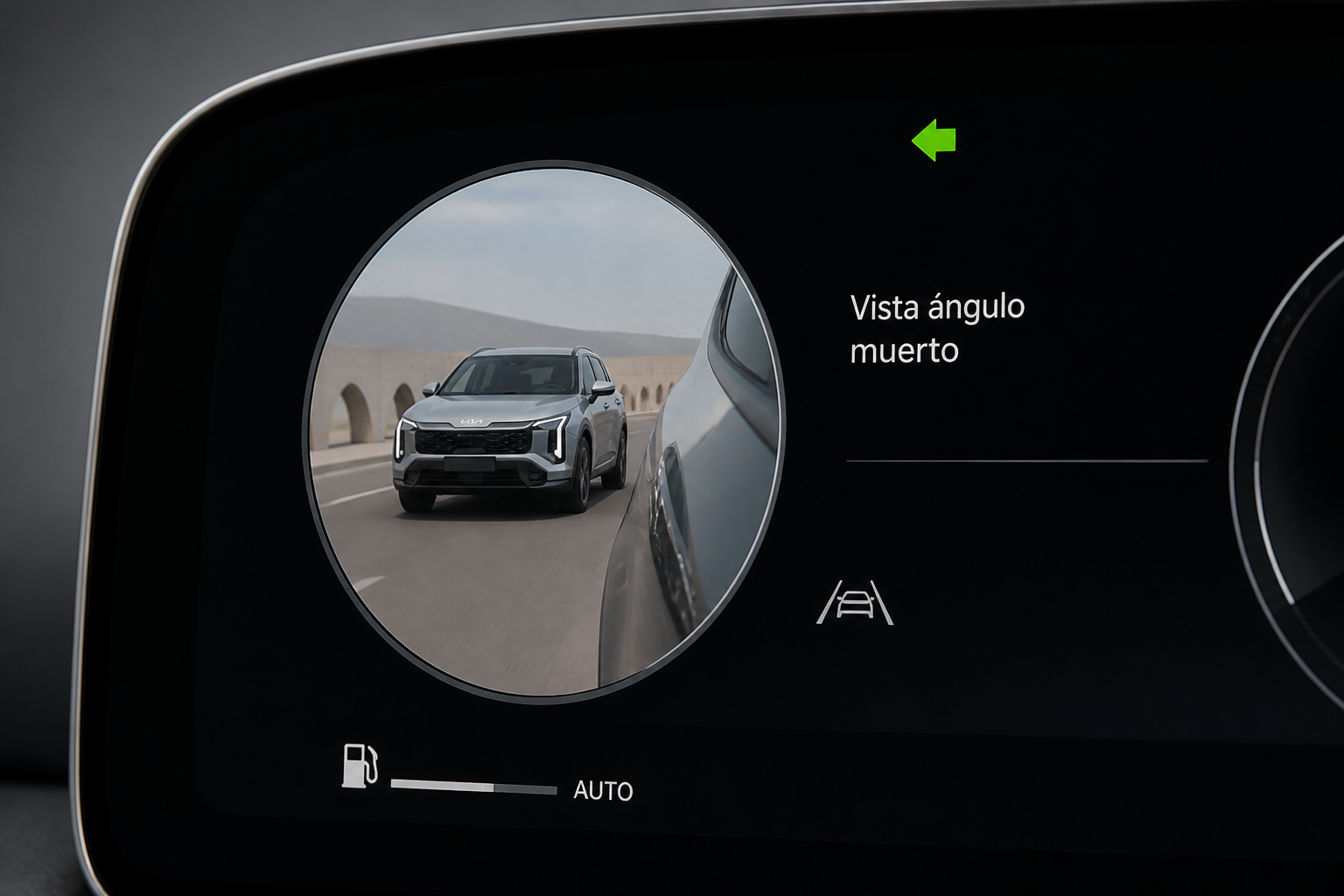 Cuadro digital mostrando la imagen en tiempo real de la cámara del ángulo muerto
