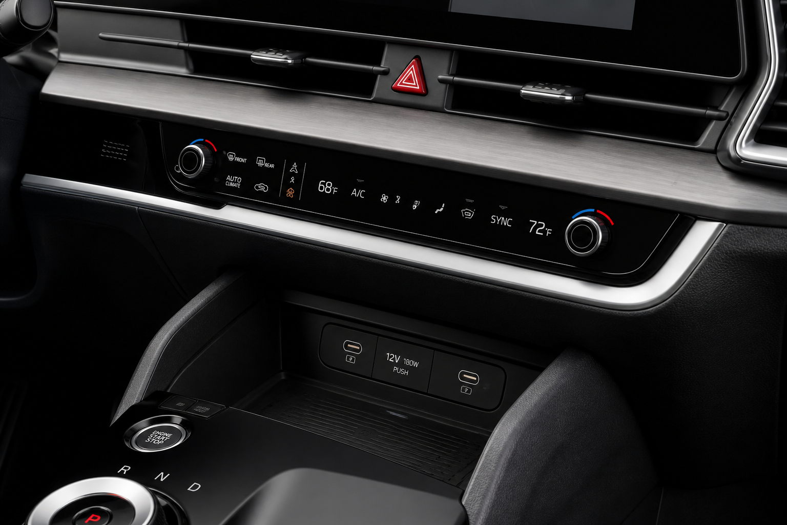Consola central del Kia Sportage con la zona de mandos y carga