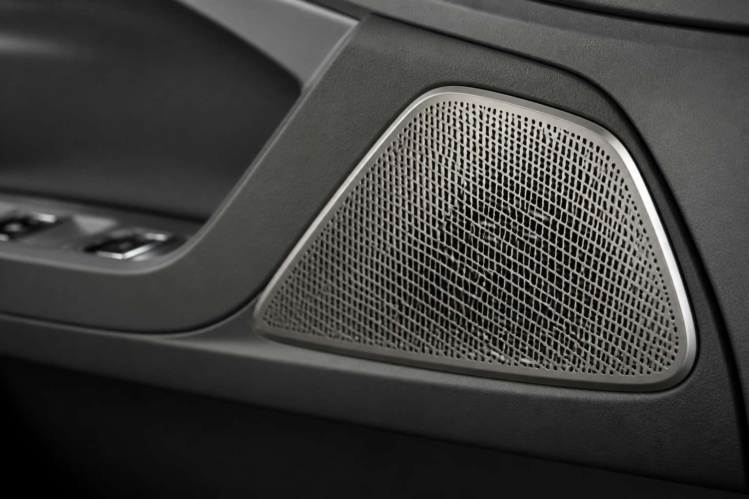 Detalle de la rejilla del altavoz Harman/Kardon en el panel de la puerta