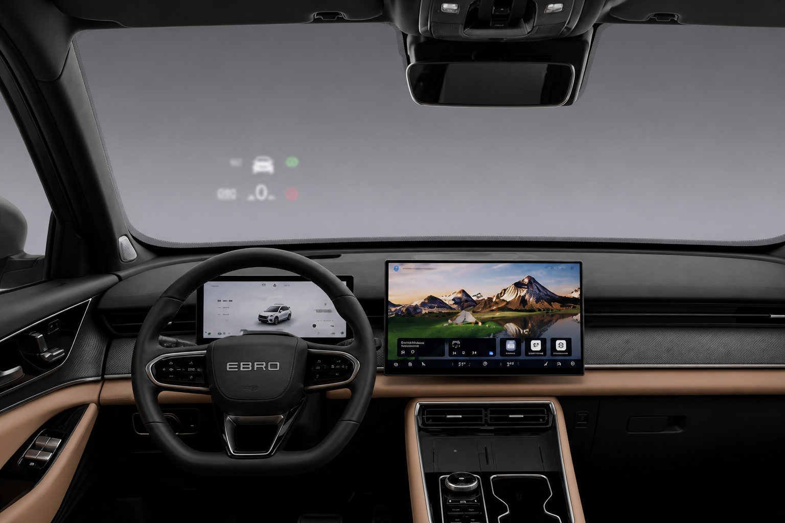 Proyección del Head-Up Display sobre el parabrisas vista desde el puesto de conducción