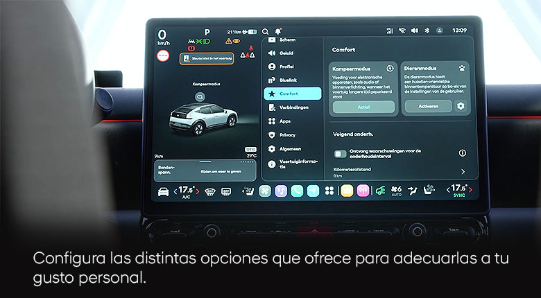 Pantalla del cuadro digital mostrando un menú de ajustes de asistencia a la conducción con valores desenfocados