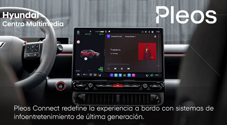 Pantalla central del coche mostrando una tienda de aplicaciones con iconos abstractos y textos desenfocados