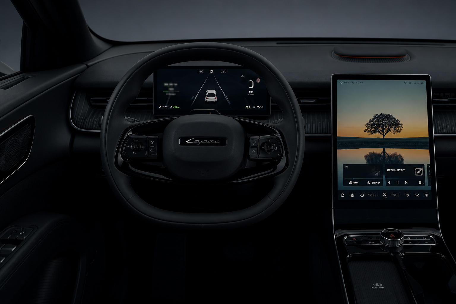 Cuadro digital tras el volante con gráficos de asistencia de carril y crucero adaptativo