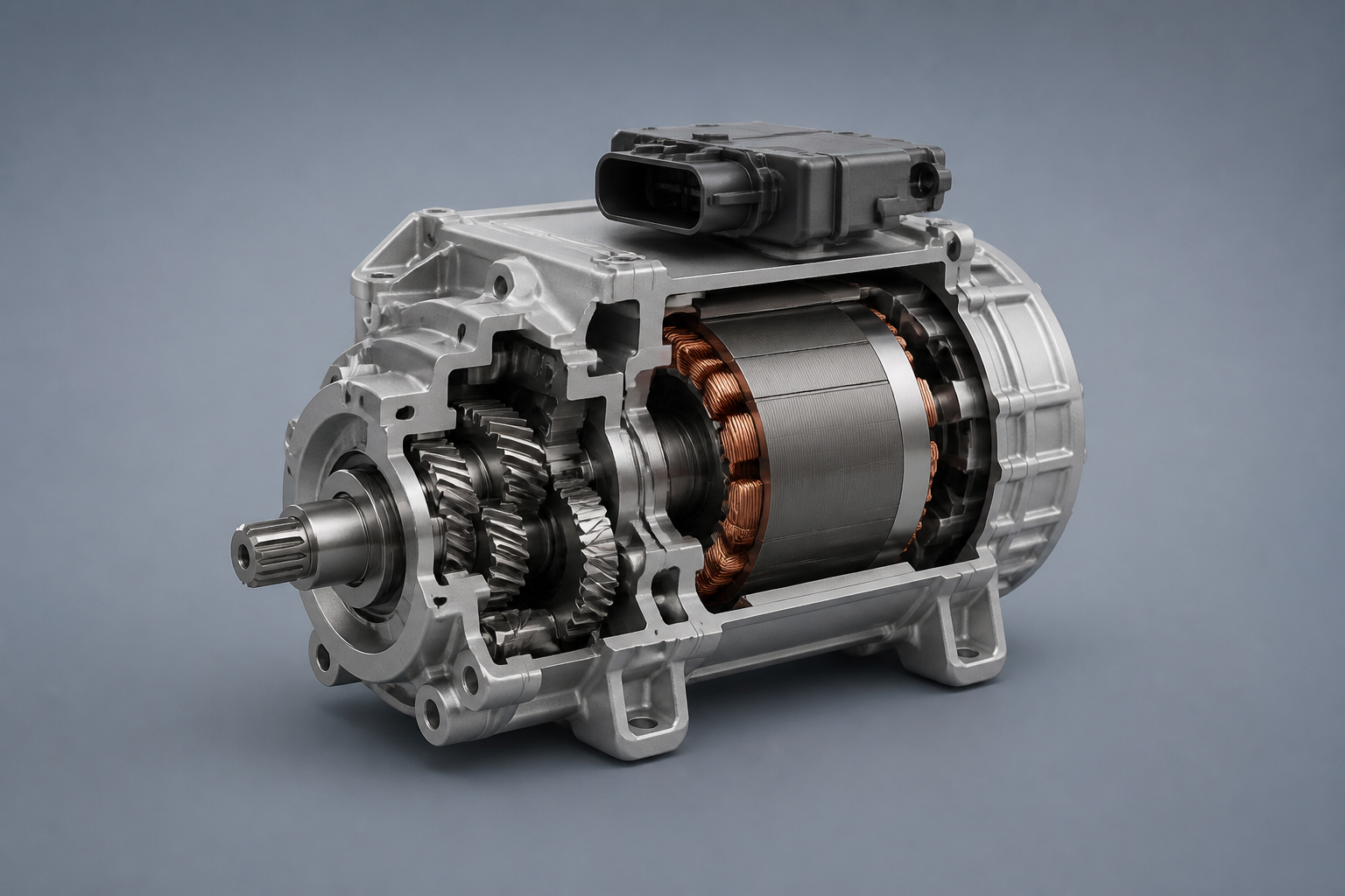 Ilustración técnica del motor eléctrico compacto integrado del sistema de propulsión