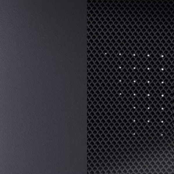 Detalle de una superficie interior con textura de rejilla perforada y puntos de luz retroiluminados.