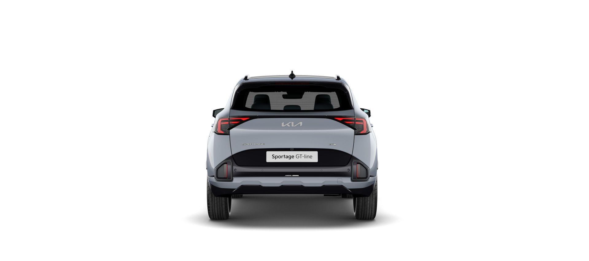 Vista trasera del Kia Sportage GT-Line gris claro sobre fondo blanco