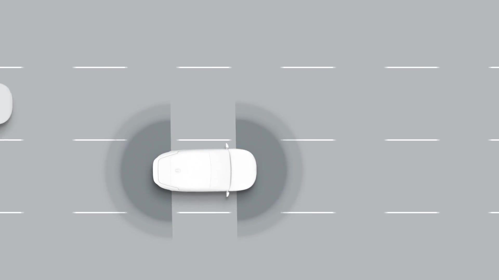Esquema cenital de un vehículo manteniendo el carril y detectando al coche que le precede