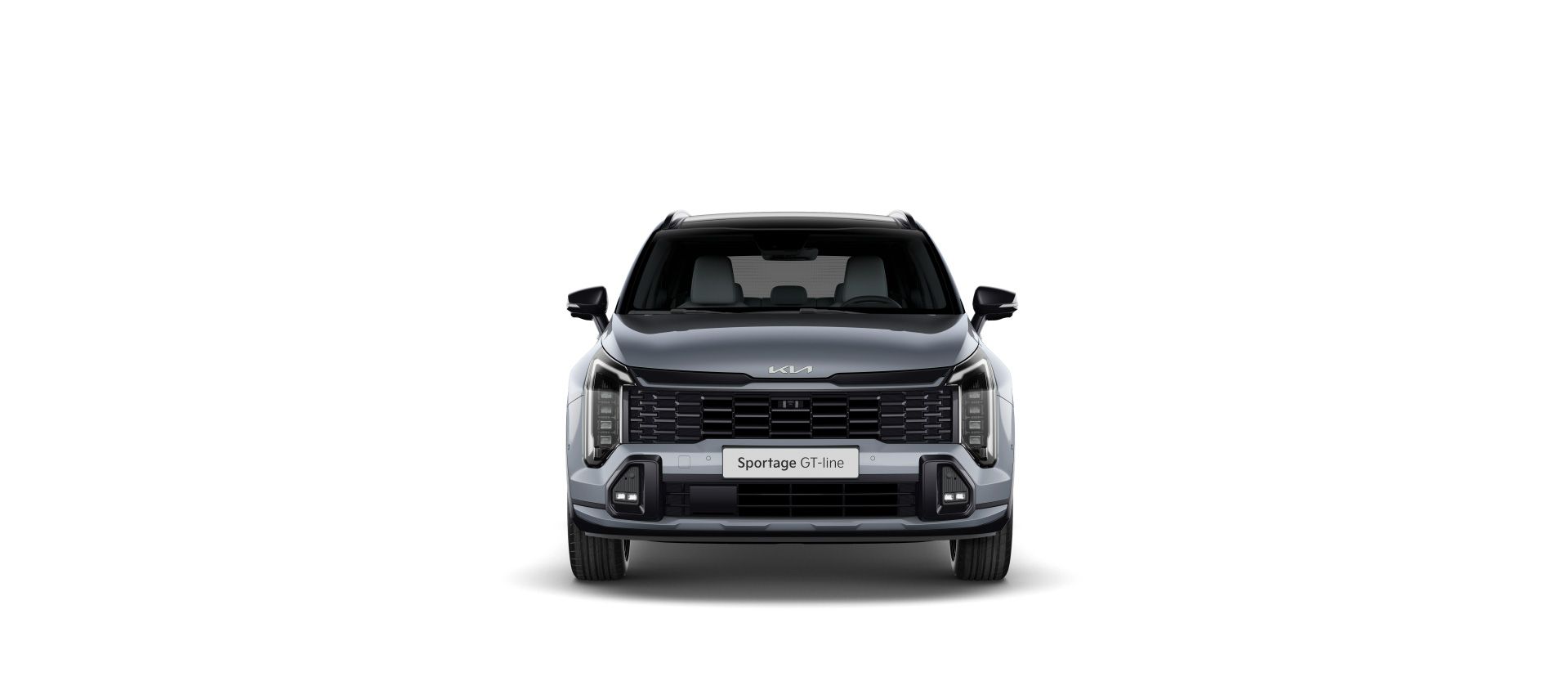 Frontal del Sportage GT-Line en gris oscuro sobre fondo blanco