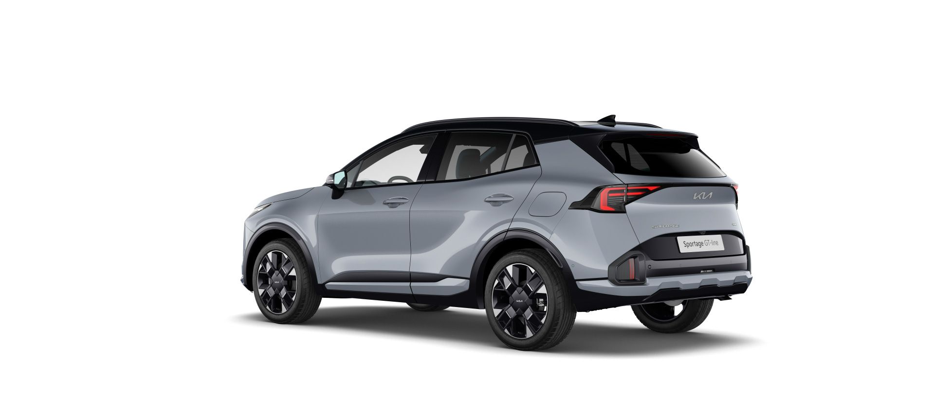 Kia Sportage GT-Line gris claro con techo negro visto en tres cuartos trasero